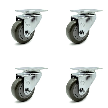 Service Caster 3 Inch Gray Polyurethane Wheel Swivel Top Plate Caster Set SCC-20S314-PPUB-4